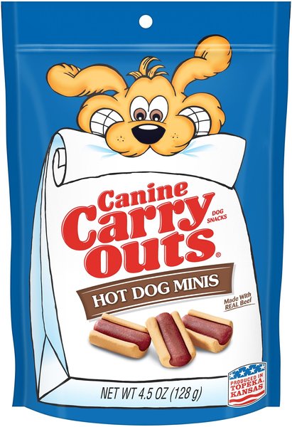 Canine Carry Outs Beef Flavor Hot Dog Minis Dog Treats, 4.5-oz bag slide 1 of 3