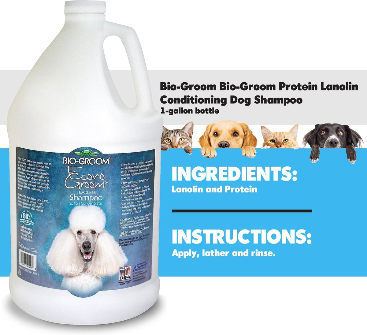 BIOGROOM Econo Groom Tearless Dog Shampoo, 1gal bottle, bundle of 2