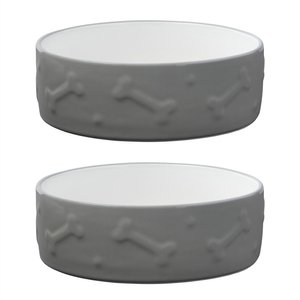 Frisco Bones Non-skid Ceramic Dog & Cat Bowl, Gray, 4.25 Cups, 2 count