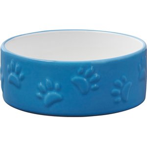 Frisco Paw Prints Non-skid Ceramic Dog & Cat Bowl, Blue, 1.5 Cups, 2 count