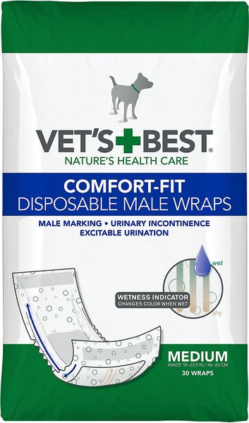 Vet's Best Comfort-Fit Disposable Male Dog Wraps, Medium: 18 to 23.5-in waist, 60 count slide 1 of 9