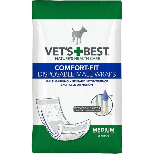 VET'S BEST ComfortFit Disposable Male Dog Wraps, Medium 18 to 23.5in