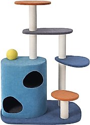 ZEZE Colorful Modern Geometric Cat House, Blue & Orange