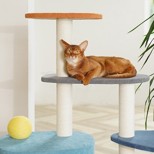 ZEZE Colorful Modern Geometric Cat House, Blue & Orange