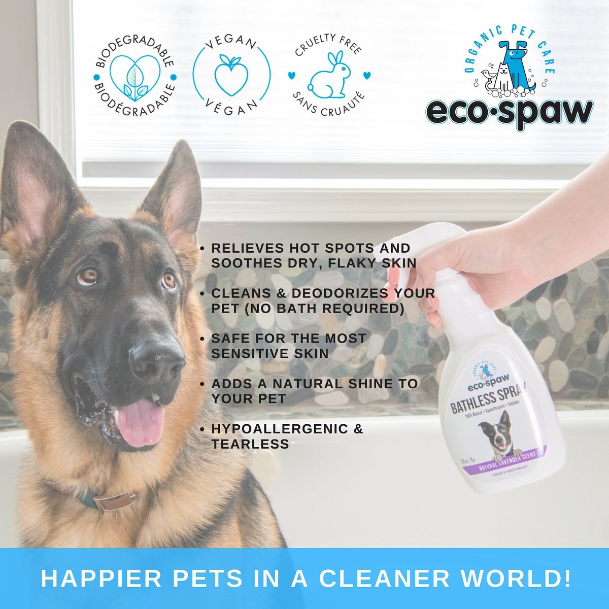 ECOSPAW Unscented Dog & Cat Bathless Spray, 8oz bottle