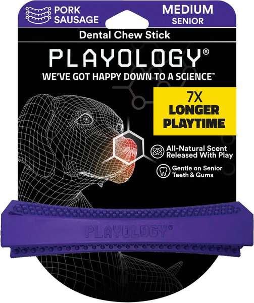 Playology Pork Sausage Scented Dental Chew Stick Dog Toy