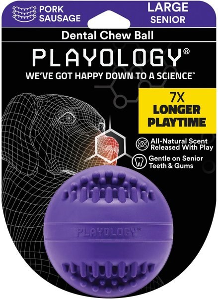 Playology Pork Sausage Scented Dental Chew Ball Dog Toy