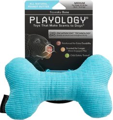 Playology All Natural Peanut Butter Scented Plush Squeaky Bone Dog Toy, Medium