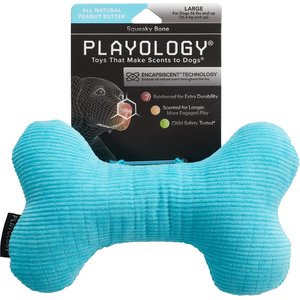 Playology All Natural Peanut Butter Scented Plush Squeaky Bone Dog Toy, Large
