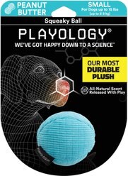 Playology All Natural Peanut Butter Scented Plush Squeaky Ball Dog Toy, Small