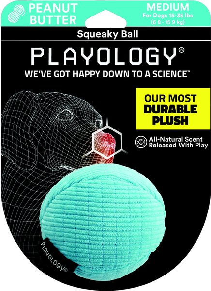 Playology All Natural Peanut Butter Scented Plush Squeaky Ball Dog Toy, Medium slide 1 of 3