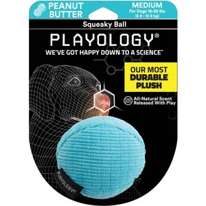 PLAYOLOGY All Natural Peanut Butter Scented Plush Squeaky Ball Dog Toy Medium Chewy