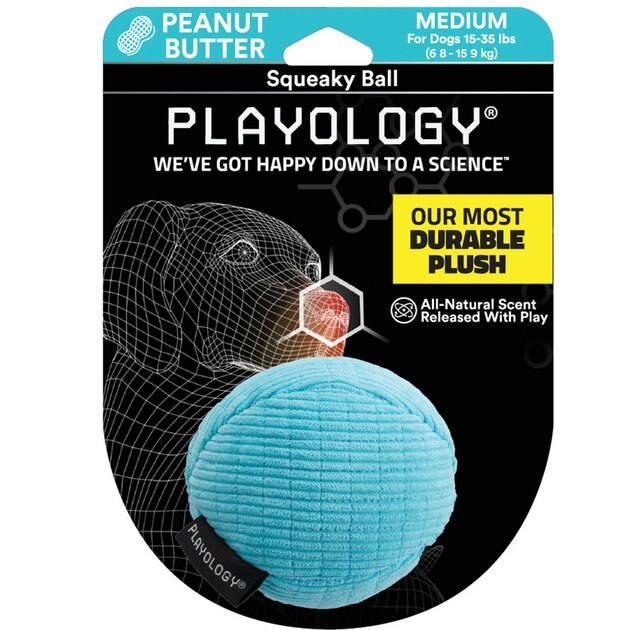 PLAYOLOGY All Natural Peanut Butter Scented Plush Squeaky Ball Dog Toy ...