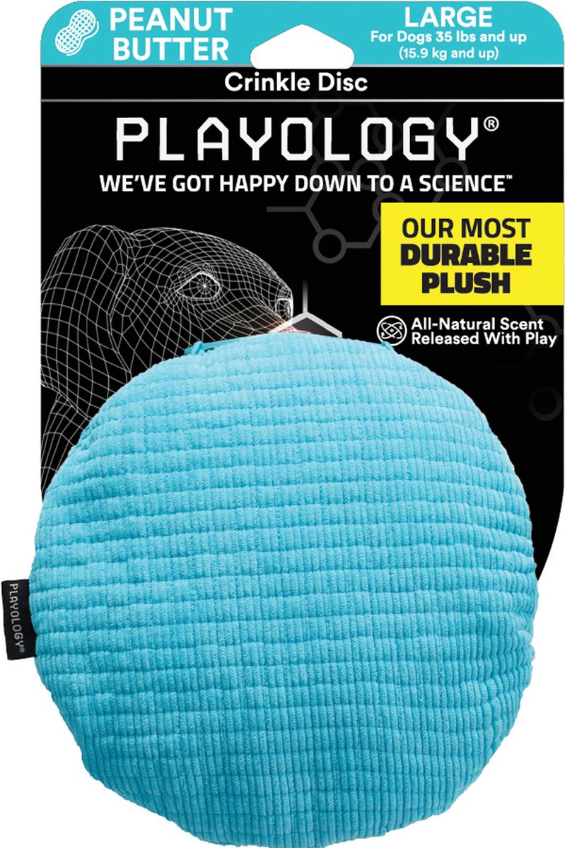 Playology Peanut Butter Scented Crinkle Disc Plush Dog Toy