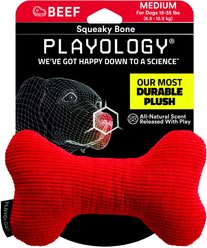 Playology All Natural Beef Scented Plush Squeaky Bone Dog Toy, Medium slide 1 of 3