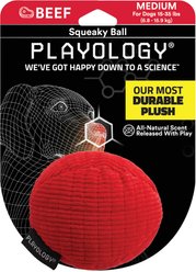 Playology All Natural Beef Scented Plush Squeaky Ball Dog Toy, Medium