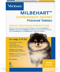 Milbehart Flavored Tablets for Dogs, 2-10 lbs, 6 Flavored Tablets (6-mos. supply)