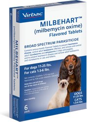 Milbehart Flavored Tablets for Dogs, 11-25 lbs, & Cats, 1.5-6 lbs, 6 Flavored Tablets (6-mos. supply) slide 2 of 3