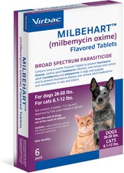 Milbehart Flavored Tablets for Dogs, 26-50 lbs, & Cats, 6.1-12 lbs, 6 Flavored Tablets (6-mos. supply) slide 2 of 3