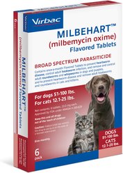 Milbehart Flavored Tablets for Dogs, 51-100 lbs, & Cats, 12-25 lbs, 6 Flavored Tablets (6-mos. supply) slide 2 of 3