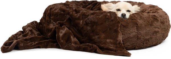 Best Friends by Sheri The Original Calming Donut Cat & Dog Bed & Throw Blanket, Dark Brown, Small slide 1 of 3