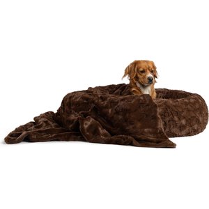Best Friends by Sheri The Original Calming Donut Cat & Dog Bed & Throw Blanket, Dark Brown, Medium