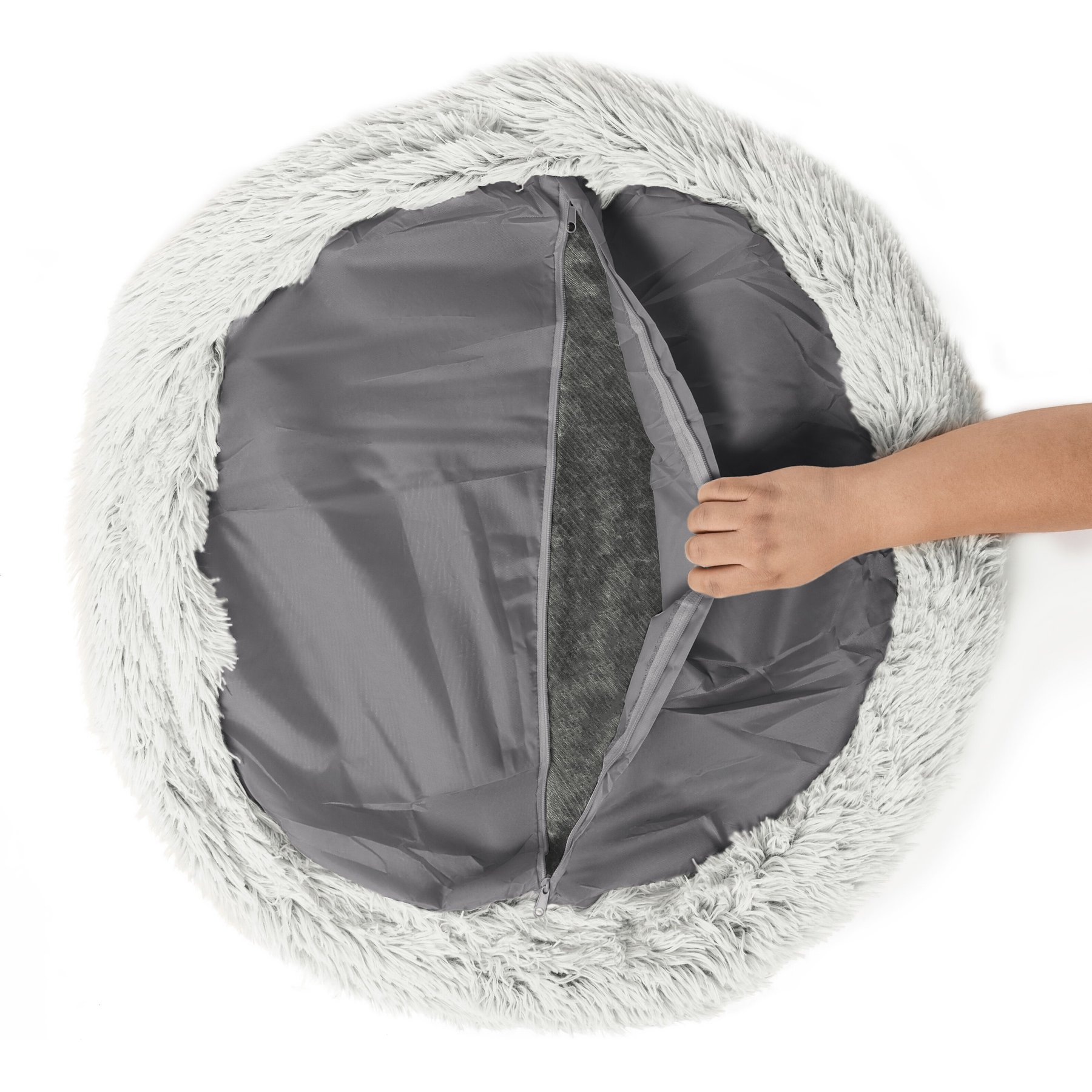 Best Friends by Sheri The Original Calming Donut Cat & Dog Bed Replacement Cover, Frost, Large