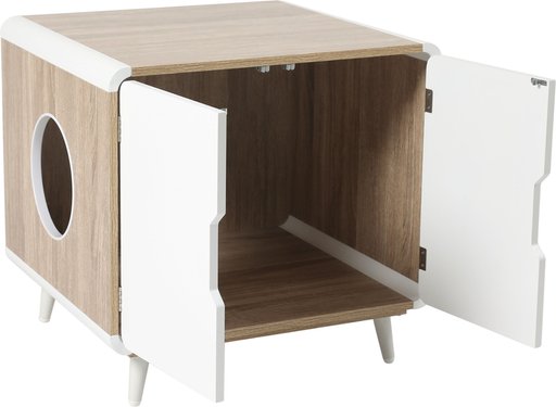 Frisco Mid-Century Modern Side Table Cat Litter Box Cover, Almond