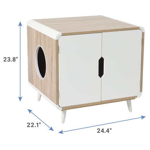 Frisco Mid-Century Modern Side Table Cat Litter Box Cover, Almond