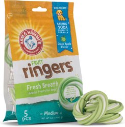 Arm & Hammer Fruit Ringers Fresh Breath Medium Green Apple Flavor Dog Dental Chews, 5 count