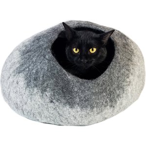 Walking Palm Felted Wool Cat Cave Bed, Gray Ombre