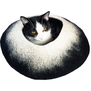 Walking Palm Felted Wool Cat Cave Bed, Black & White