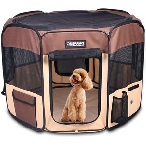 ELITEFIELD 2 Door Soft Sided Dog Cat Playpen Brown Beige 30 in Chewy