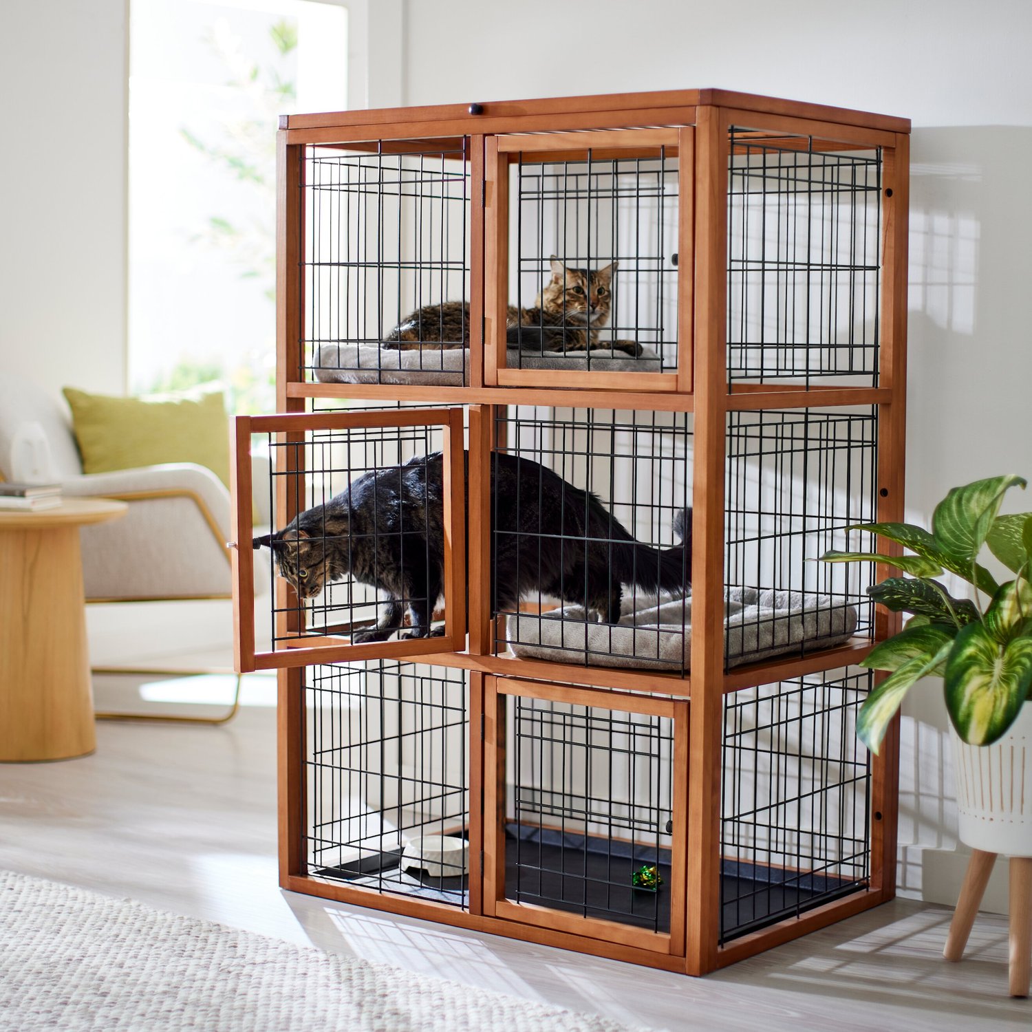 FRISCO Collapsible Wood Wire Cat Cage Playpen 3 Levels Chewy