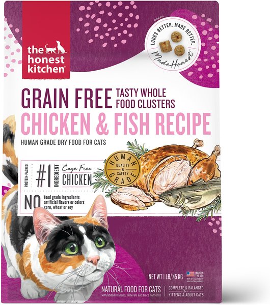 The Honest Kitchen Whole Food Clusters Grain-Free Chicken & Fish Dry Cat Food, 1-lb slide 1 of 7