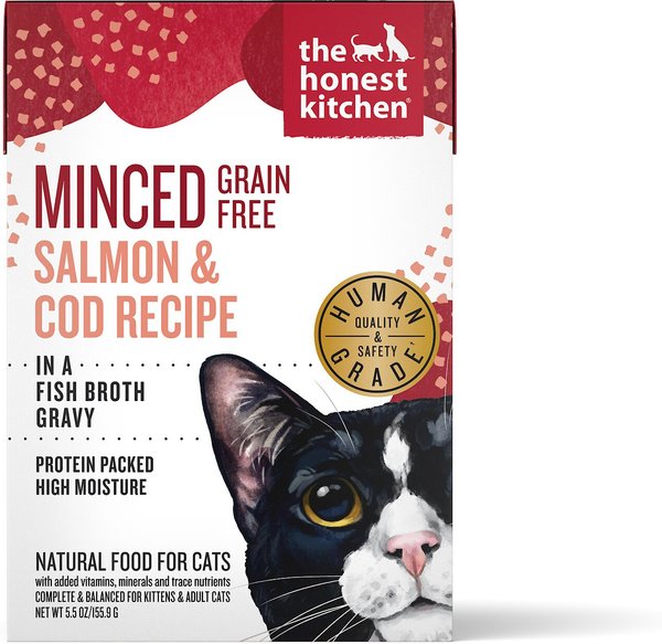 The Honest Kitchen Grain-Free Minced Salmon & Cod in Fish Broth Gravy Wet Cat Food, 5.5-oz, case of 12 slide 1 of 7
