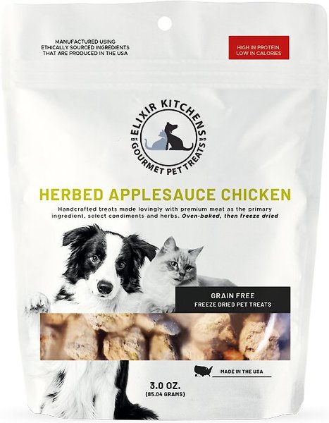 Elixir Kitchens Herbed Applesauce Chicken Freeze-Dried Dog & Cat Treats, 3-oz bag slide 1 of 2