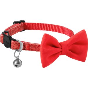 Frisco Glitter Cat Collar With Bow, Red, 8 to 12-in neck, 3/8-in wide