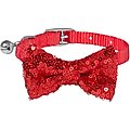 Frisco Sequin Cat Collar With Bow, Red, 8 to 12-in neck, 3/8-in wide