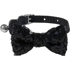 Frisco Sequin Cat Collar With Bow, Black, 8 to 12-in neck, 3/8-in wide