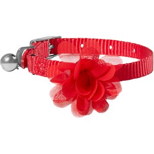 Frisco Chiffon Flower Cat Collar, Red, 8 to 12-in neck, 3/8-in wide