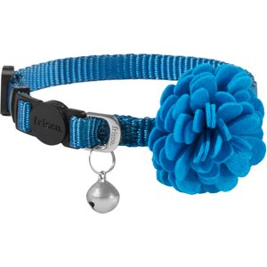 Frisco Felt Flower Cat Collar, Blue, 8 to 12-in neck, 3/8-in wide
