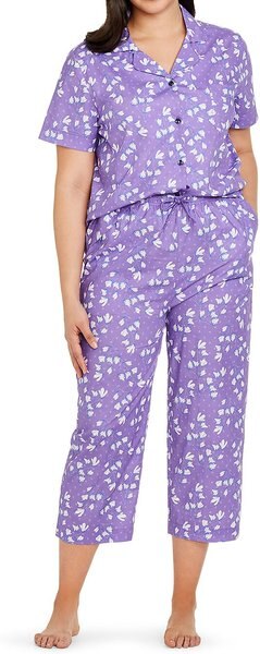CON.STRUCT Line Floral Paw Print Women's Pajama Set, Purple, Large slide 1 of 6