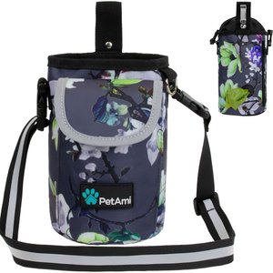 PetAmi Front Pocket Dog & Cat Treat Pouch, Floral Grey