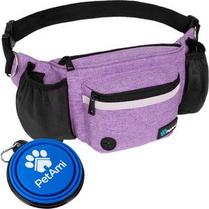 PetAmi Dog & Cat Fanny Pack with Travel Bowl, Purple