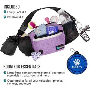 PetAmi Dog & Cat Fanny Pack with Travel Bowl, Purple