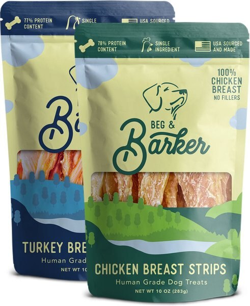 Beg & Barker The Fowl Combo Chicken Breast Jerky Strip & Whole Turkey Chips Dog Jerky Treats, 10-oz bag, case of 2 slide 1 of 9