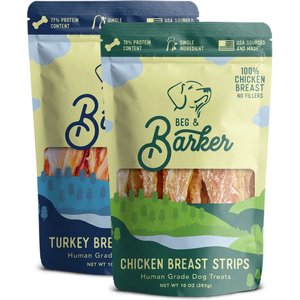 Beg & Barker The Fowl Combo Chicken Breast Jerky Strip & Whole Turkey Chips Dog Jerky Treats, 10-oz bag, case of 2