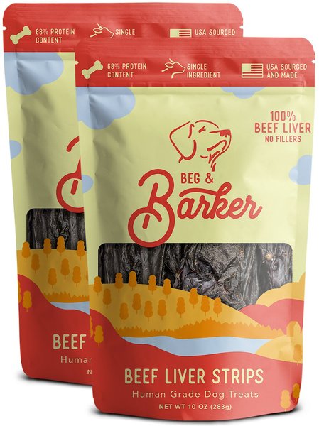 Beg & Barker Double Beef Liver Strips Dog Jerky Treats, 10-oz bag, case of 2 slide 1 of 8