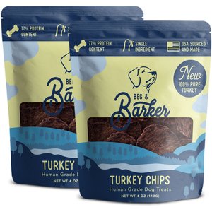 Beg & Barker Double Turkey Chips Dog Jerky Treats, 4-oz bag, case of 2
